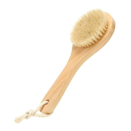 Back Brush Short Handle Wooden Bath Body Brush Exfoliator Boar Bristle for Shower, Wet or Dry
