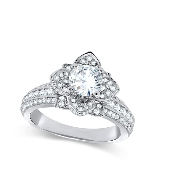 Poshadime Flower Ring - 2.032 Carat Round Cut White Simulated Diamond Three Row Flower Engagement Ring In 18K White Gold Plated ( VVS1-VVS2 Clarity , White Color), Ring Size-9