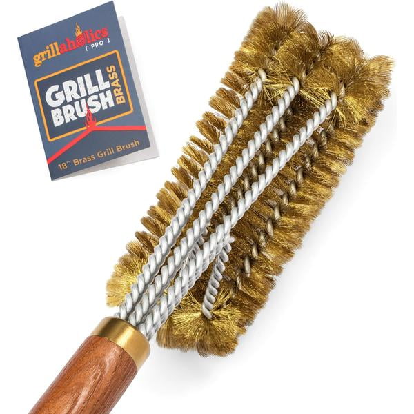 Grillaholics Pro Brass Grill Brush Softer Brass Bristle Wire Grill