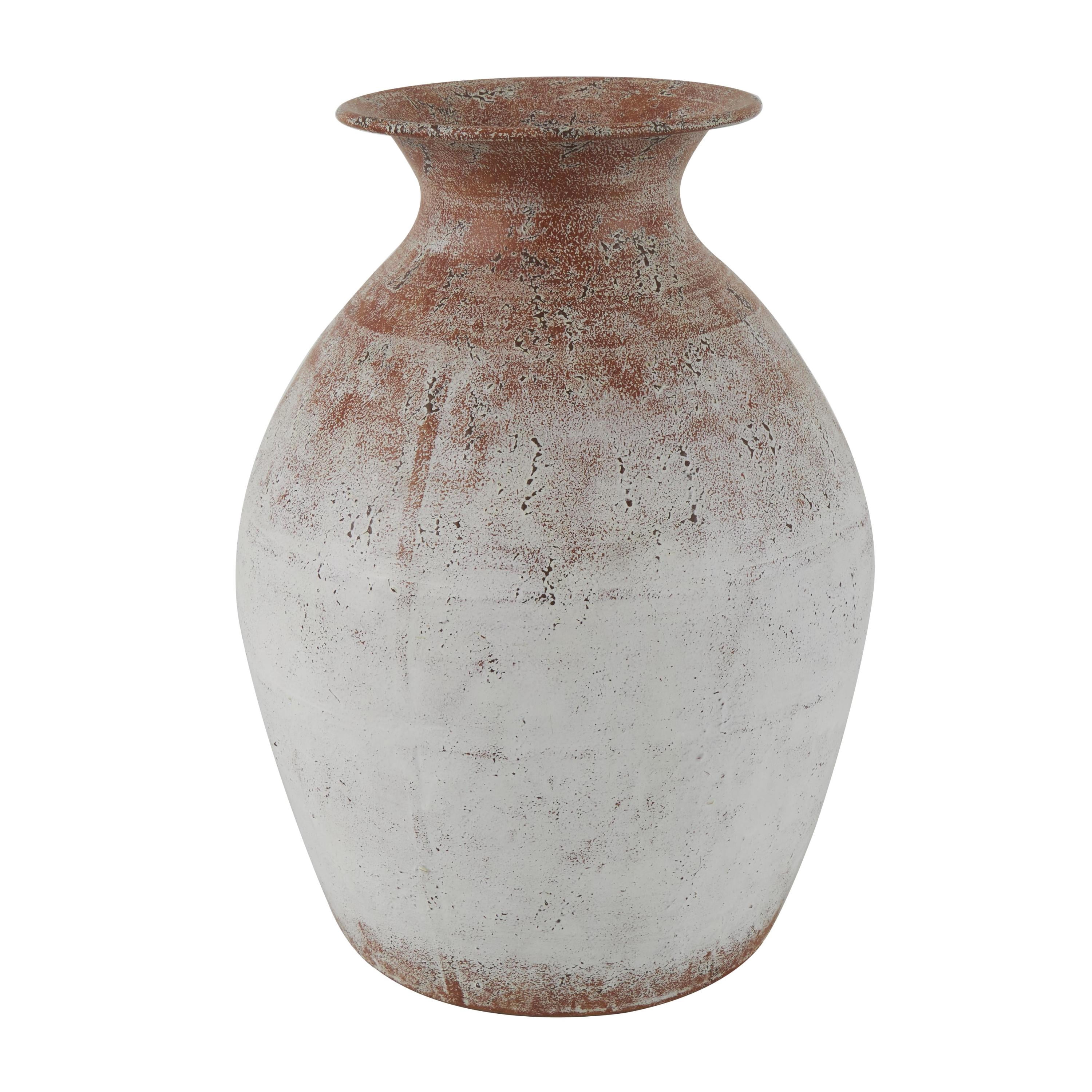 DecMode 14" Distressed Textured Copper Metal Vase with White Center