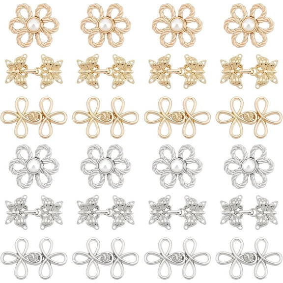 24 Pairs Cardigan Clips 3 Style Cloak Clasp Fasteners Vintage Flower Butterfly Fasteners Clasps Chinese Knot Shawl Clips