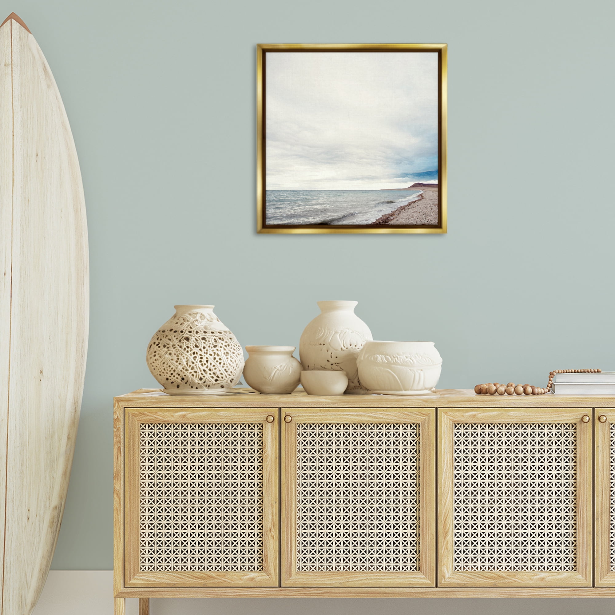 Stupell Industries Ocean At Sunrise Nautical & Beach Photography Gold Floater Framed Canvas Art Print Wall Art, 25 x 25