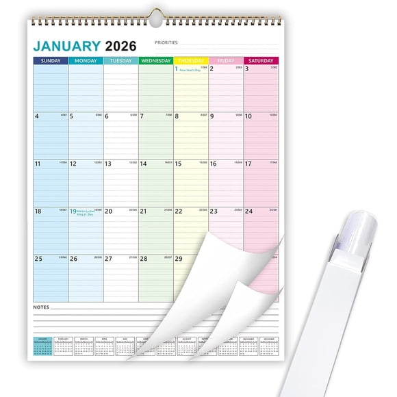 Calendario de Pared Dayvorax 2026-2027 22x15 cm con Papel Grueso