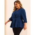 thumbnail image 3 of Women's Plus Size Ruffle V Neck Button Ruched Peplum Blazer Blue 4X, 3 of 6