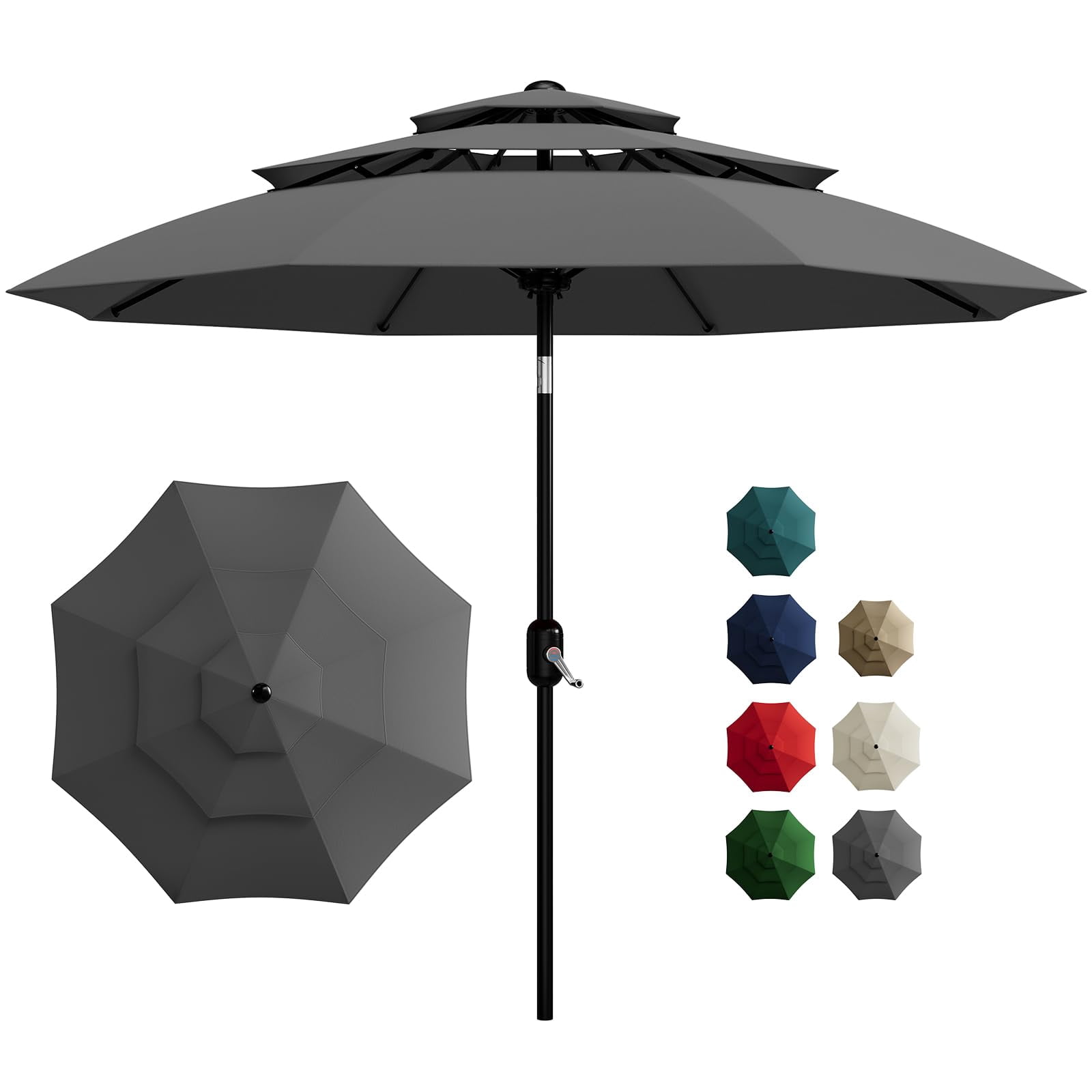 QinaQin Vented Patio Umbrella,8 Sturdy Ribs,Easy Crank & Tilt,Outdoor Market Table Parasol,Gray