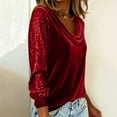 thumbnail image 6 of Odbmxy Long Sleeve Women Sequin Tops Sparkly Womens Blouses Vacation Glitter Loose Casual V-Neck Tops, 6 of 6