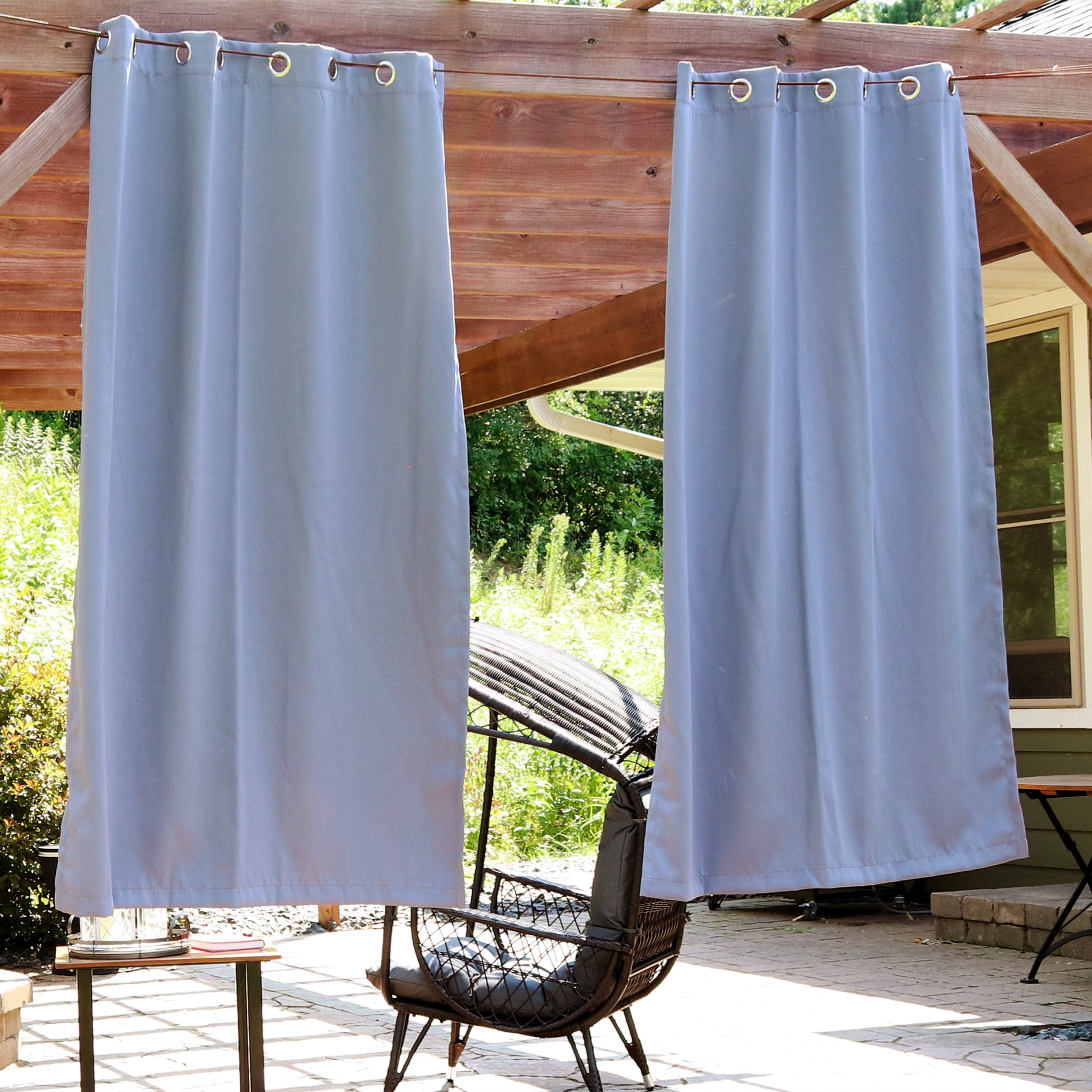 Sunnydaze Modern 2-Piece Gray Solid Blackout Indoor or Outdoor Curtain Set