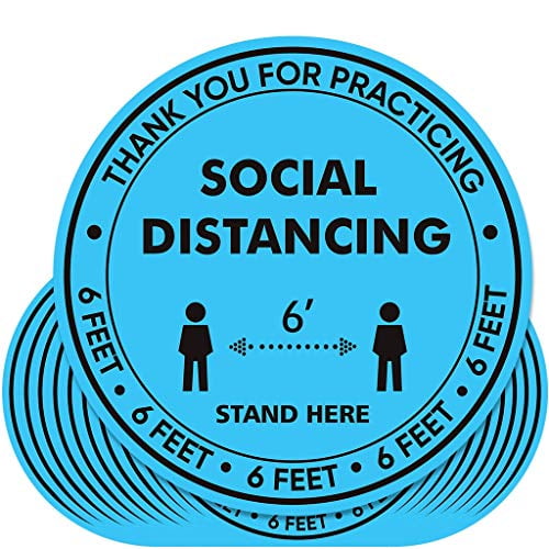 Blue 30 Pack 8 Inch Social Distancing Floor Decals Stickers 6 Social Distance Floor Signs Waterproof Removable Adhesive Lamination Easy to Clean