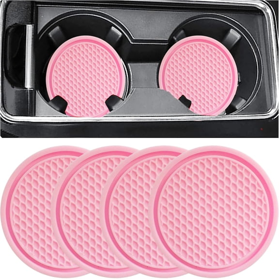 ZSDY Car Cup Coaster, 4PCS Universal Auto Non-Slip Cup Holder Embedded in Ornaments Coaster, Car Interior Accessories Sets, Pink