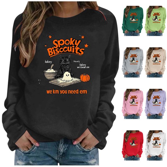NSLGXD Women's Halloween Sweatshirts Cute Ghost Graphic Pullovers Vintage Fall Crewneck Long Sleeve Sweat Tops Halloween Costumes S-2XL