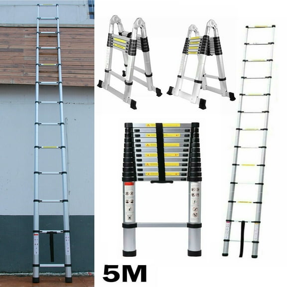 Bowoshen Telescoping Ladder 16.5Ft Aluminum Non-Slip with Foot Pad Lightweight, Multi-Use Retractable Extension Folding Step Loft Ladder, 330lbs Capacity