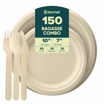 BOSNAL 10 Inch & 7 inch Round Bagasse Plates with Cutlery – Compostable, Biodegradable & Eco-Friendly Disposable Tableware for Parties, Catering & Events