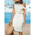 thumbnail image 4 of Cupshe Women's Knit Off Shoulder Beach Dress Shoulder Tie Short Sleeve Elastic Waist Midi Casual Dresses, White, 4 of 6