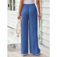 thumbnail image 5 of TEMOFON Pants for Women Plus Size Wide Leg Linen Pant Summer Casual Palazzo Royalblue Flowy Pants with Pocket Drawstring Loose Lightweight Pants 3XL, 5 of 10