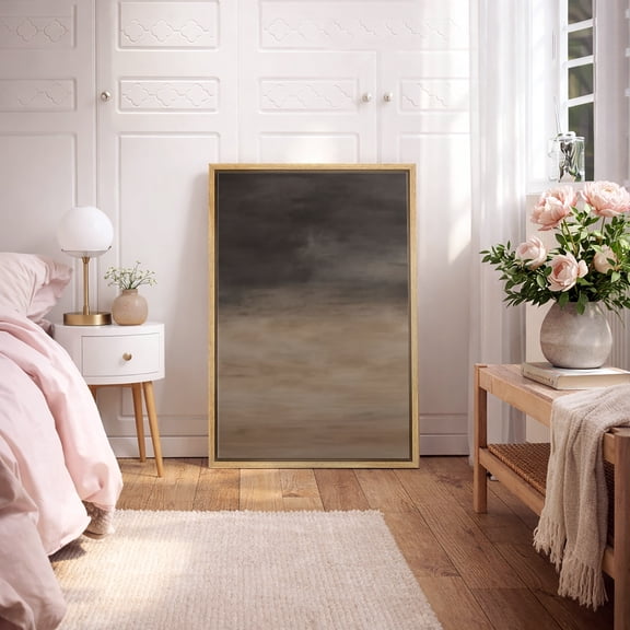Framed Canvas Print Modern Wall Art Neutral Abstract Decorative for Living Room Bedroom - 16"x24" NATURAL