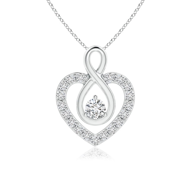 Angara Natural Diamond Necklace - Diamond Heart Pendant with Infinity Loop in Platinum for Women