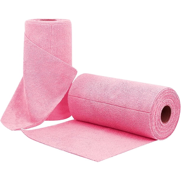 Rollo de Toallas de Microfibra, Paquete de 50, Rollo Microfibra, Paños de Limpieza de Microfibra, Reutilizable, Ultraabsorbentes, para Coche, Hogar, Cocina (Rosa)