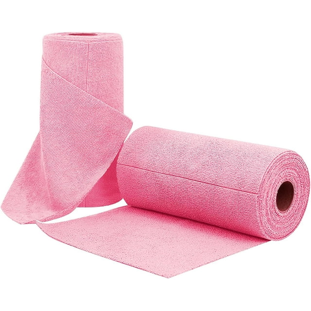 Rollo de Toallas de Microfibra, Paquete de 50, Rollo Microfibra, Paños de Limpieza de Microfibra, Reutilizable, Ultraabsorbentes, para Coche, Hogar, Cocina (Rosa)