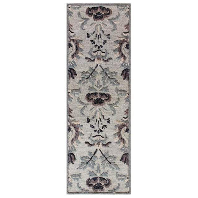 LR Resources BROSE21707GRY2369 2 ft. 3 in. x 6 ft. 9 in. Traditional Floral Motif Wool Rectangle Runner Rug