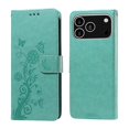 thumbnail image 2 of For iPhone 17 Pro Embossed Butterfly Flowers With Card Slots And A Cash Compartment Shockproof Kickstand Flip Leather Phone Case,Green,For iPhone 17 Pro, 2 of 7