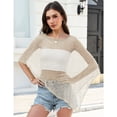 thumbnail image 2 of longantii Women Sheer Poncho Top Lightweight Knit Mesh Beach Cover Up, Summer Poncho Shirt Shawl for Vacation Festival Outfits Beige S, 2 of 7
