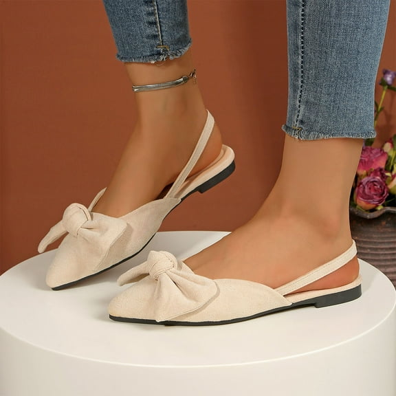 Yusimy Women's Fashionable Casual Bow Knot Slip-On Low Heel Shoes - Round Toe Flat Sole Slip-On Shoes with Bowknot Solid Color Casual Style Versatile Design for Daily Wear