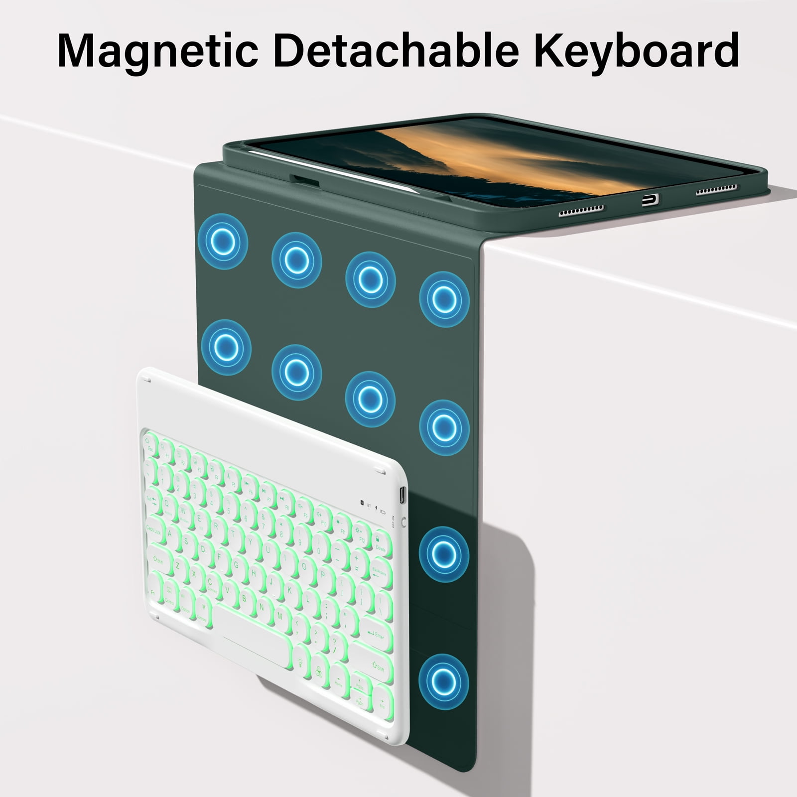 Aoub Backlit Keyboard Case for iPad (a16) 11th/10th Generation 2025/2022 with Pencil Holder, Magnetic Detachable Wireless Bluetooth Folio Stand Rechargeable Keyboard Cover, Dark Green