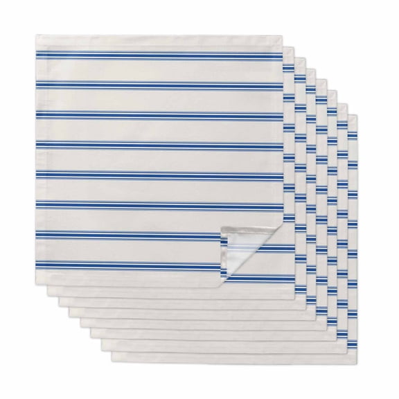 Navy Blue Striped Cloth Napkins, Rustic Blue Stripe Modern Art Beige Washable and Reusable Dinner Napkins Set of 8, Table Napkin for Kitchen Party Birthday Wedding Hotel Housewarming 20"x20"