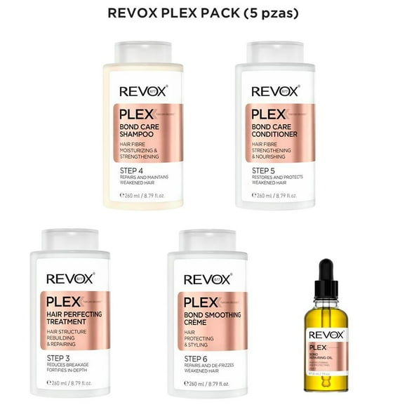 Kit para cabello Revox B77 Plex Tratamiento capilar, Shampoo, Acondicionador, Crema para peinar y Aceite reparador