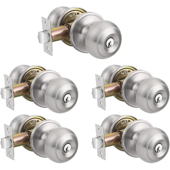 Door Locks Keyed Alike Satin Nickel Door Knobs with Lock and Keys Door Lock with Handle Flat Ball Round Door Lock for Front Entry Entrance Doors