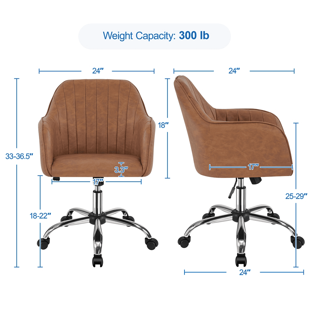 Alden Design Modern Faux Leather Desk Chair for Home Office, Retro Brown