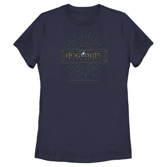 Women's Hogwarts Legacy Art Deco Logo  Graphic Tee Navy Blue Medium