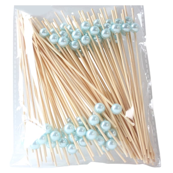 Light Blue 100 Piece Wooden Skewers For Appetizers Or Cocktails Light Colored With Smooth Finish For Party Serving