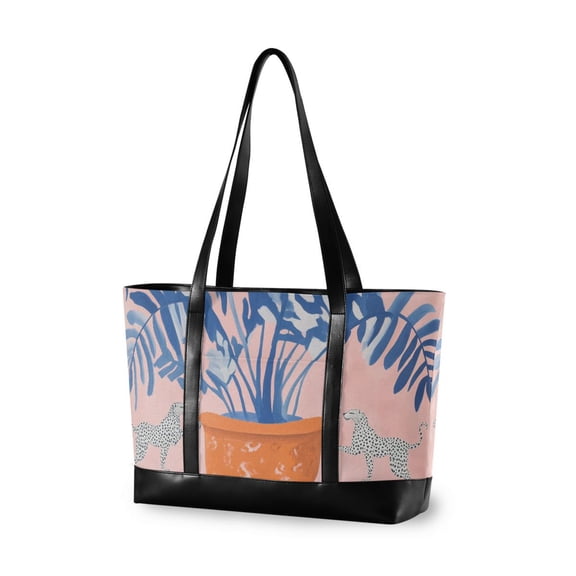 FORMRS Canvas Laptop Tote Bag for Women with 15.6" Computer Compartments Shoulder Handbag, Pink Leaves