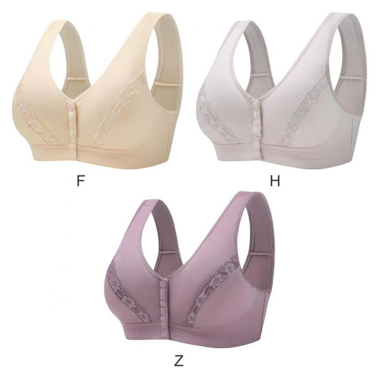3 Pack Elderly Women Button Front Closure Bras Seamless Cotton Everyday  Soft Cup (no Pads) Bras