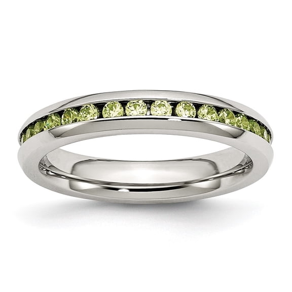 Auriga Fine Jewelry Stainless Steel Polished 4 mm August Light Green CZ Ring for Women Size 6