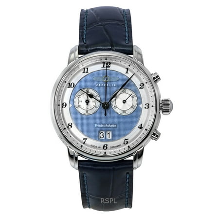 Zeppelin Friedrichshafen Chronograph 8584-3 Men's Watch - Blue Dial, Blue Leather Strap