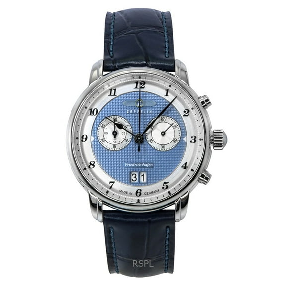 Zeppelin Friedrichshafen Chronograph Leather Strap Blue Dial Quartz 85843 Men's Watch