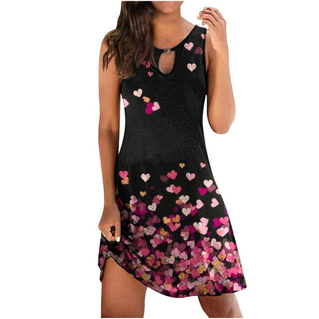 Cameland Robes pour Femmes Imprimées Confortables Amples Sans Manches Robe Décontractée Robe d'Été Rose TG