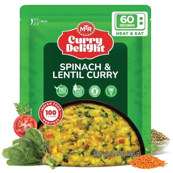 MTR Curry Delight Spinach & Lentil 285g | Authentic Indian Ready-to-Eat Curry | 100% Veg | No Added Preservatives | Serves 2 | Pack of 6