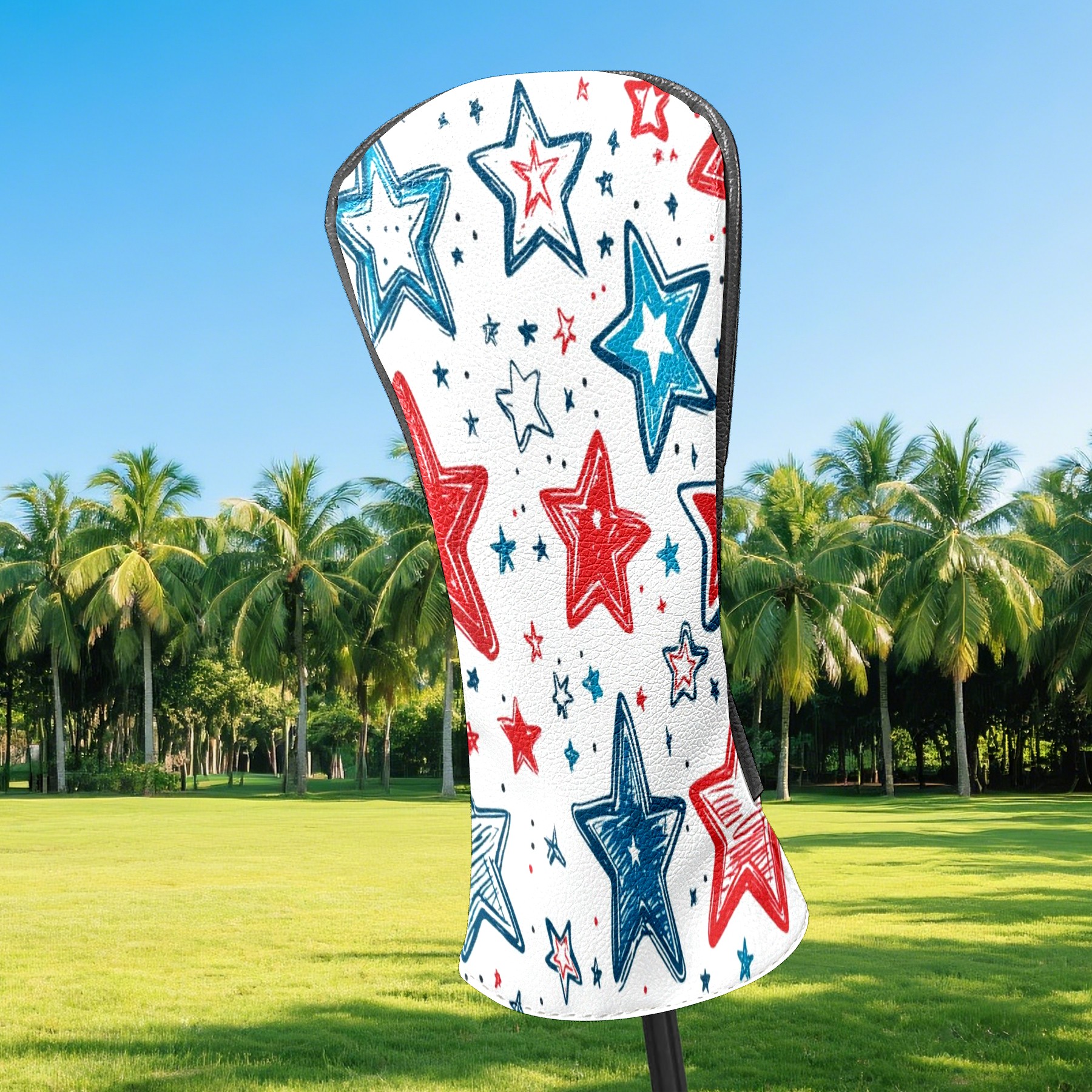 Golf Club Covers PU Leather Waterproof Head Covers for Fairway Woods Hybrids Red And Blue Stars Unisex Fits Most Brands