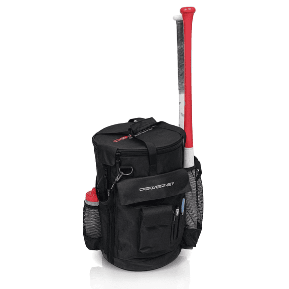 PowerNet Shoulder Bucket Caddy, Ball Bucket Bag with Padded Shoulder Strap & Pocket Organizer, Carry or Store Softball & Baseball Gear (Shoulder Bag)