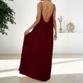 thumbnail image 5 of Women's Backless Maxi Dress, Solid Color Spaghetti Strap Loose Fit Long Dress, Casual Sleeveless Beach Dress for Vacation, Summer and Daily Wear Wine XXL, 5 of 8