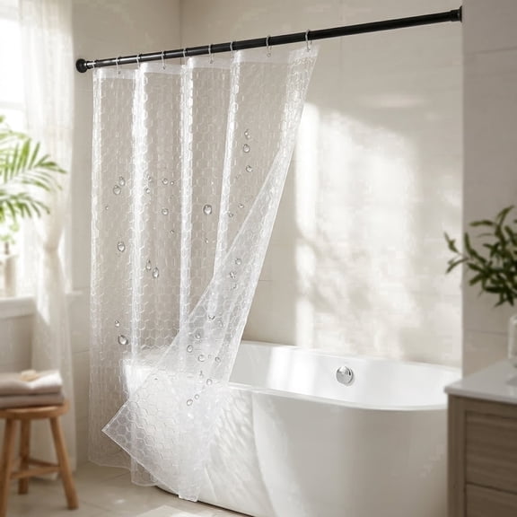 2Pcs 71x79 Inch 3D Hexagon Shower Curtain Liner Clear PEVA Heavy Duty Waterproof Plastic Shower Liner with 24 Hanging Rings