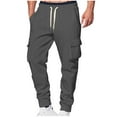 thumbnail image 2 of PiGOGI Men's Fashion Cargo Pants - Solid Color Pocket Drawstring Elastic Waist Straight-leg Pants for Outdoor Casual Wear Dark Gray XXL, 2 of 5