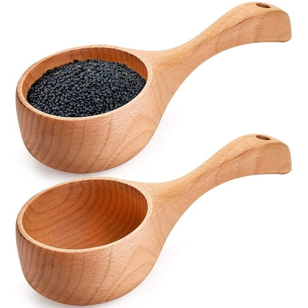 

2 Pack Bath Salt Scoop 9 Inch Solid Wooden Water Scoop Multipurpose Kitchen Ladle Soup Serving Spoon