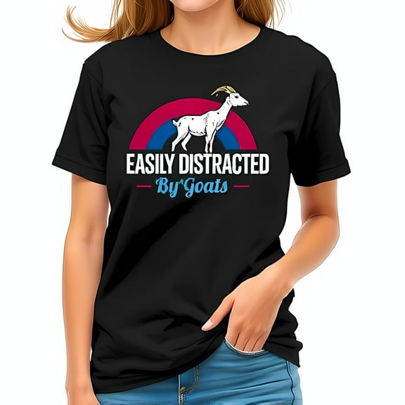 Easily Distracted By Goats Cotton Short Sleeve T-Shirt - Fun Goat Graphic Tee for Animal Lovers