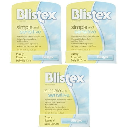 3 Pack - Blistex Simple and Sensitive Lip Moisturizer 0.15 oz (Best Lip Balm For Dry Sensitive Lips)