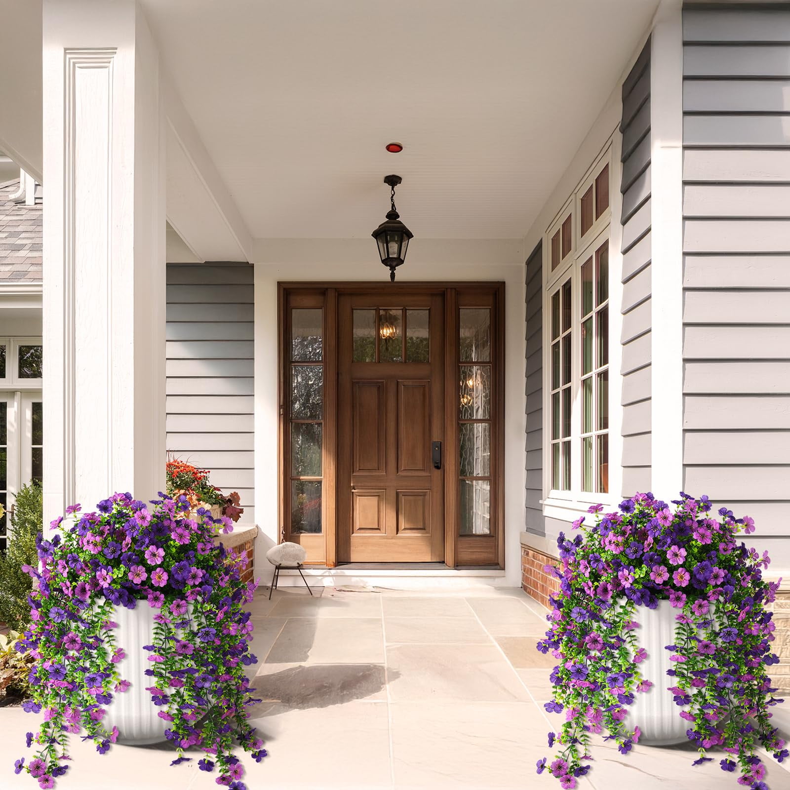 Artificial Hanging Flowers for Outdoors, 2 Pcs Fake Hanging Plant, UV Resistant No Fade Faux Flower