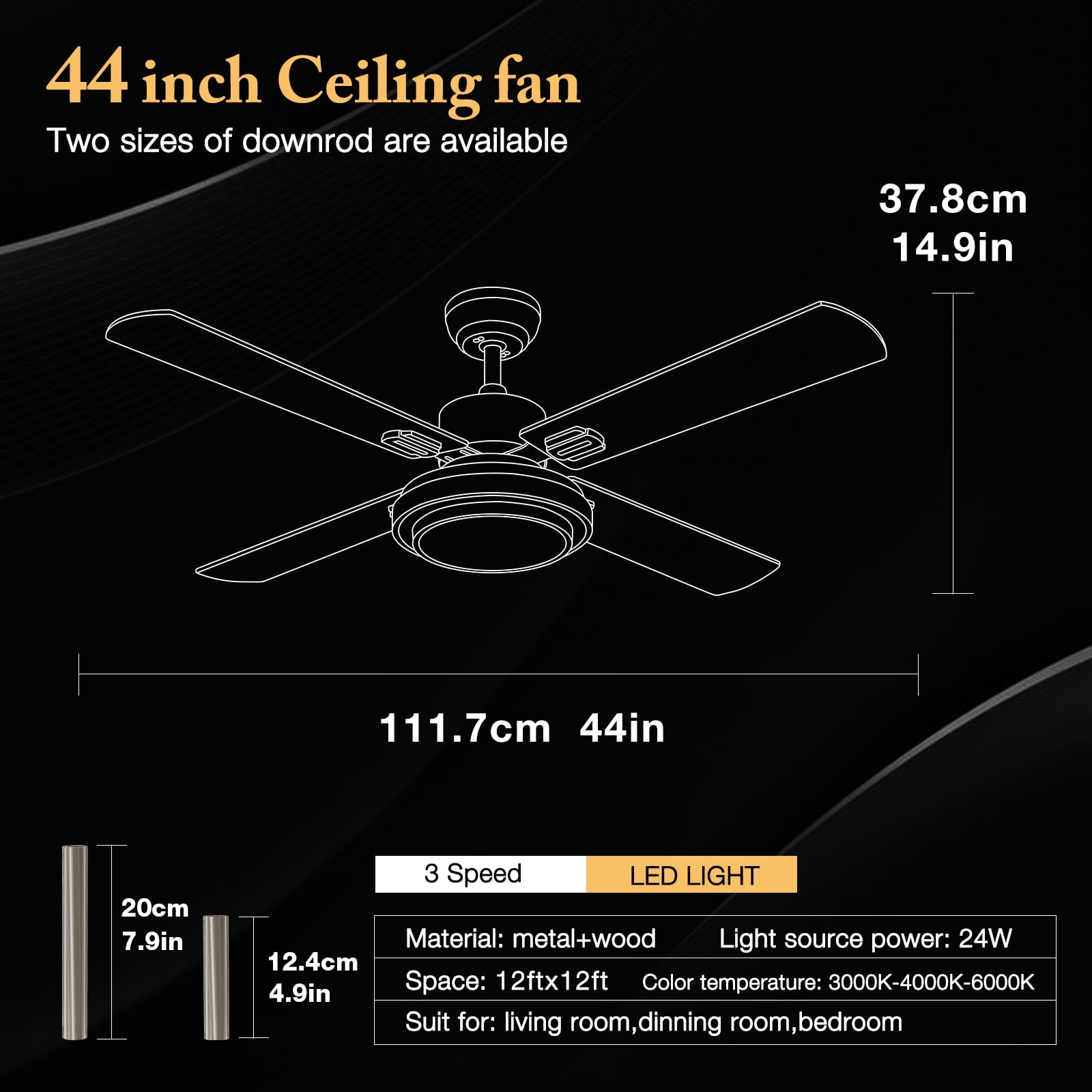 Warmiplanet 2-Pack 44" Modern Ceiling Fan with Light & Remote, Sand Nickel, Dual-Color Blades, DC Motor, 6 Speeds, 3-Color Light, Reversible, Timer